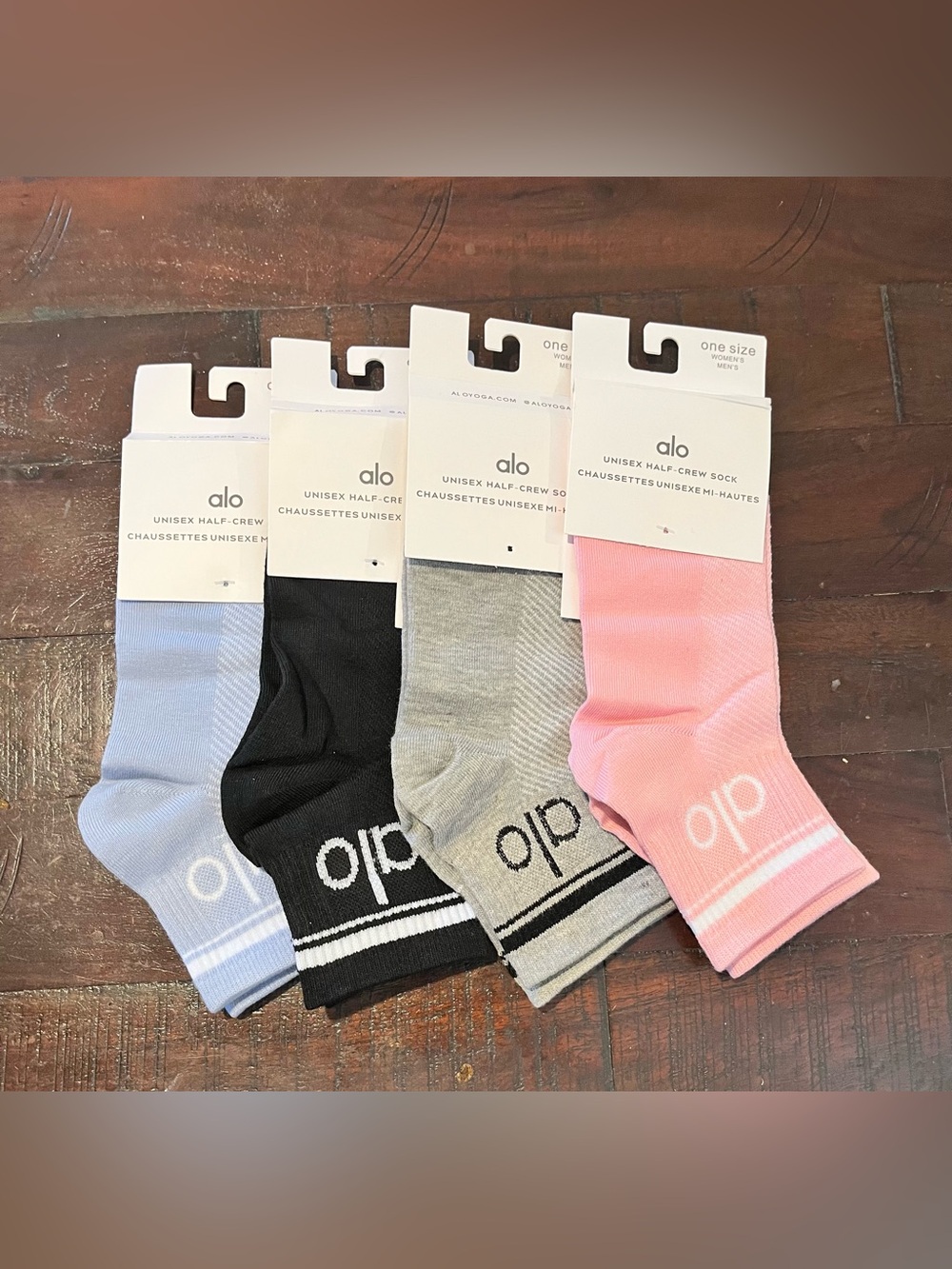 ALO Yoga Athletic Half-Crew Socks — Blue, Black, Gray, Pink (4-Pack)